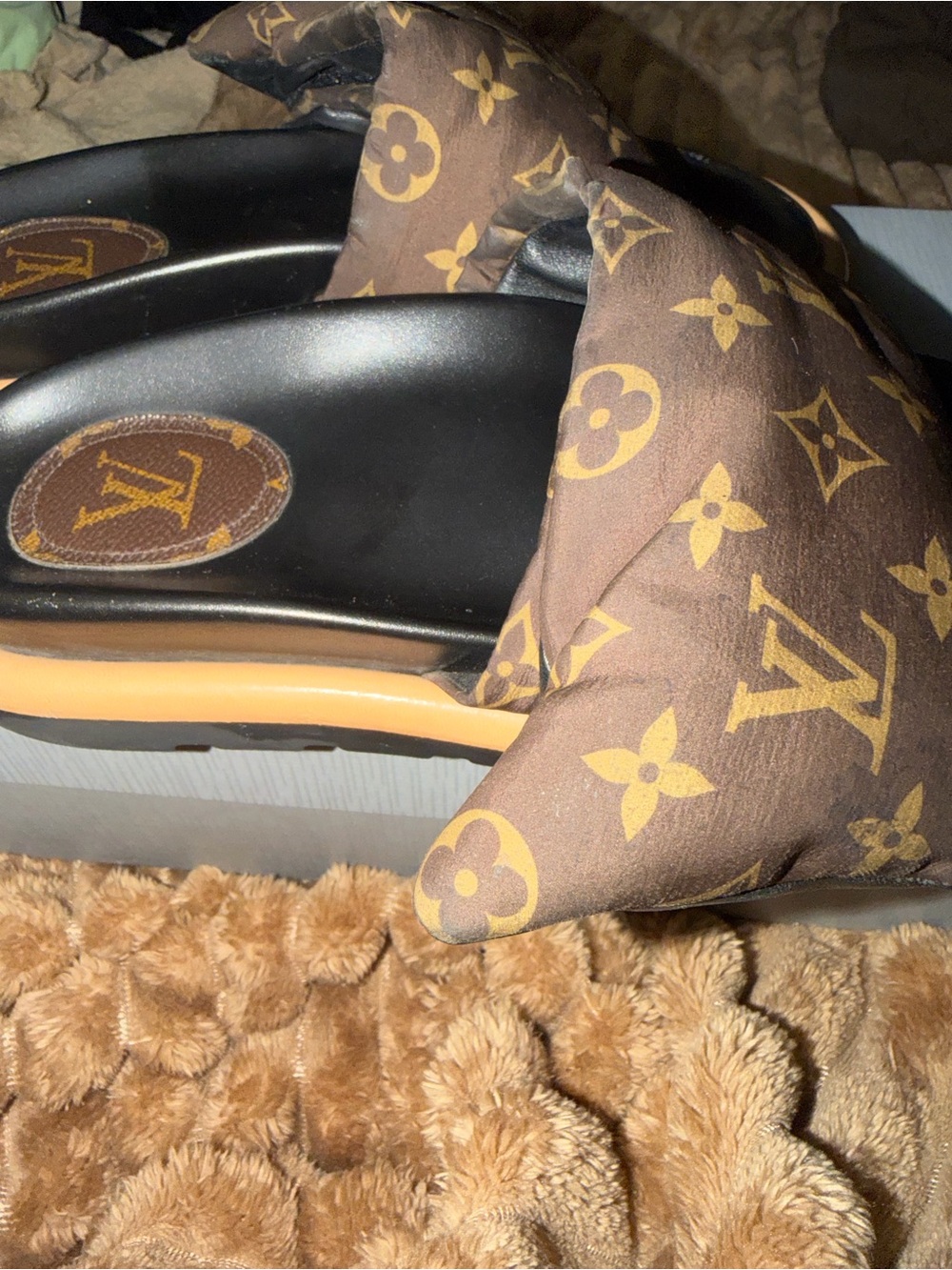 Louis Vuitton Brown and Black Monogram Slide Sandals - Picture 6 of 9